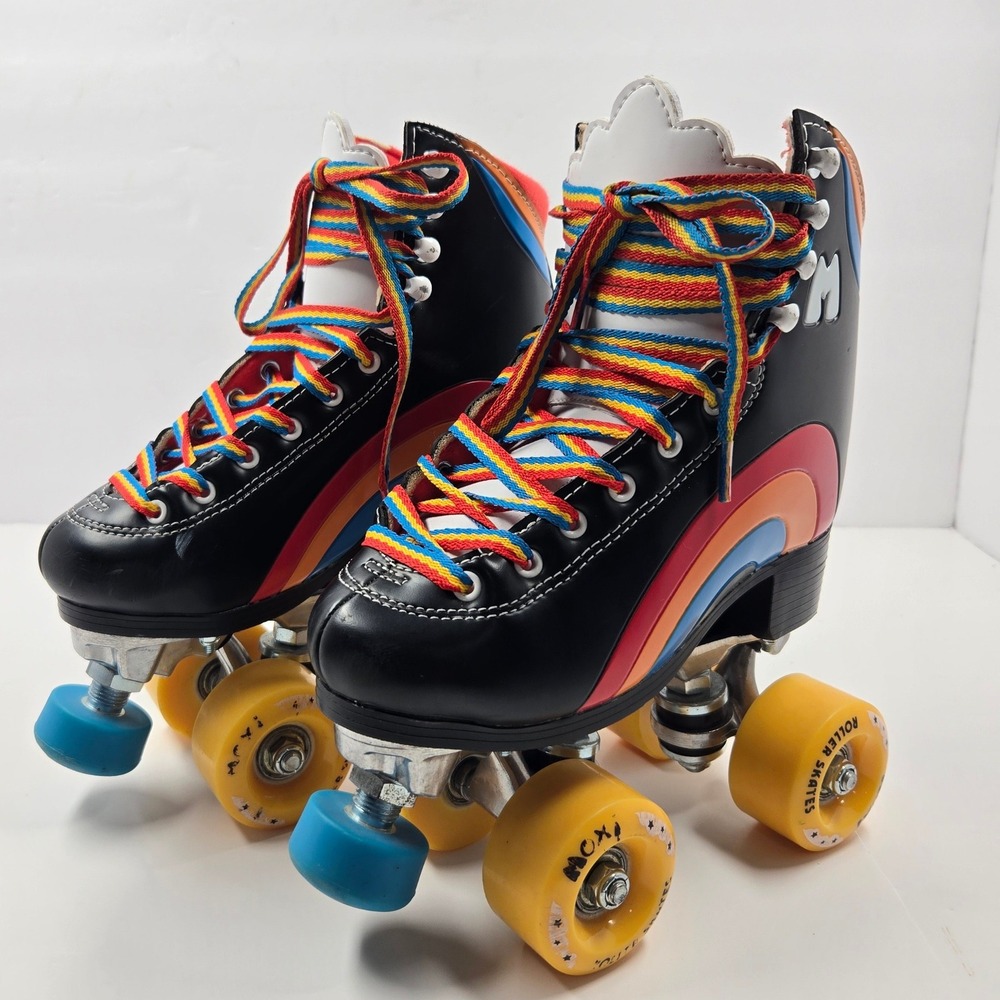 Moxi Rainbow Rider Roller Skates Black Rainbow Quad Outdoor Skates Size 1JR
